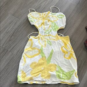 Floral Cutout Dress with Yellow and Green Accents